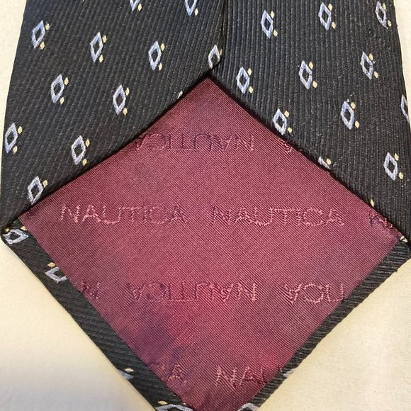 NAUTICA SILK TIE BLACK WITH BLUE DIAMONDS PRINT - Picture 4 of 5